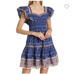 SEA NY Rosita Border Smocked Mini Dress in Blue